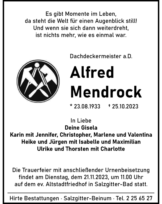 Traueranzeige von Alfred Mendrock von Salzgitter-Zeitung