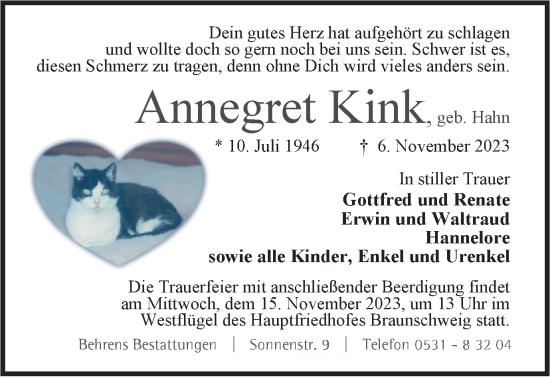 Traueranzeige von Annegret Kink von Braunschweiger Zeitung