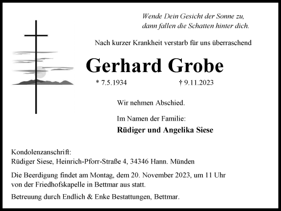 Traueranzeige von Gerhard Grobe von Peiner Nachrichten