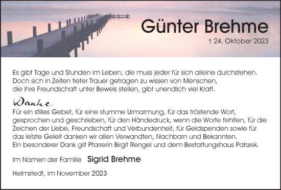 Traueranzeige von Günter Brehme von Helmstedter Nachrichten