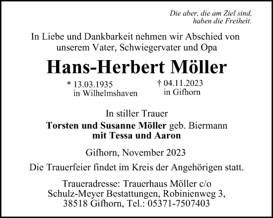 Traueranzeige von Hans-Herbert Möller von Braunschweiger Zeitung