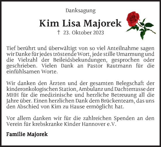 Traueranzeige von Kim Lisa Majorek von Salzgitter-Zeitung