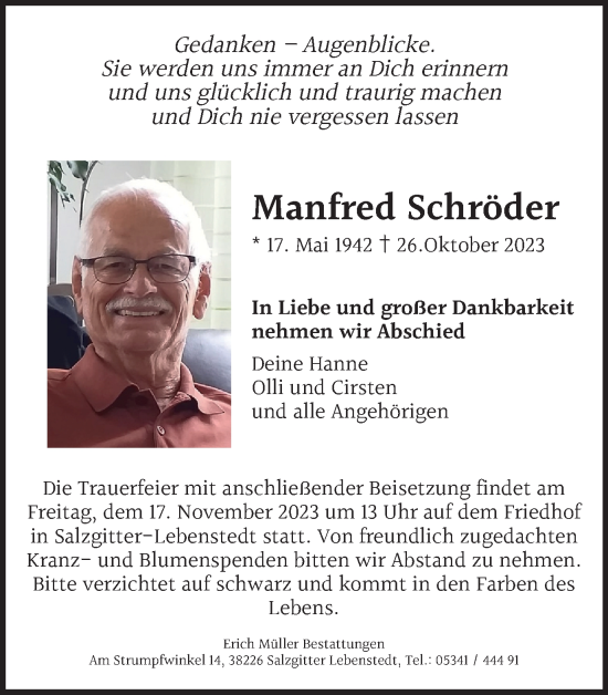 Traueranzeige von Manfred Schröder von Salzgitter-Zeitung