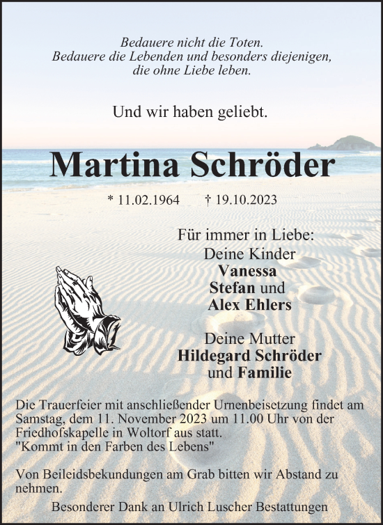 Traueranzeige von Martina Schröder von Peiner Nachrichten