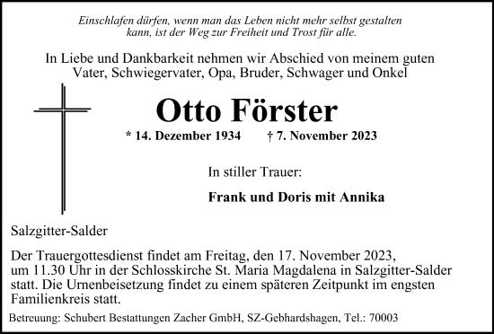 Traueranzeige von Otto Förster von Salzgitter-Zeitung