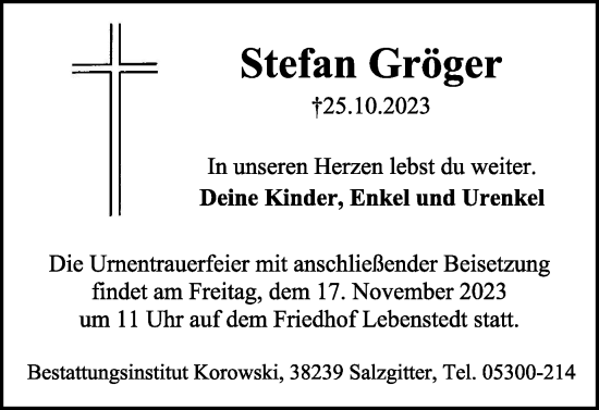 Traueranzeige von Stefan Gröger von Salzgitter-Zeitung