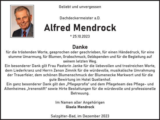 Traueranzeige von Alfred Mendrock von Salzgitter-Zeitung