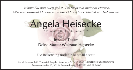 Traueranzeige von Angela Heisecke von Braunschweiger Zeitung