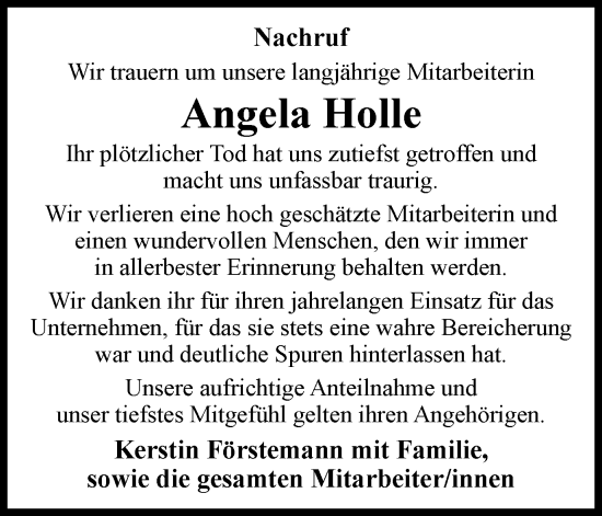 Traueranzeige von Angela Holle von Braunschweiger Zeitung