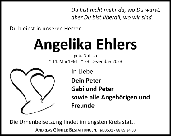 Traueranzeige von Angelika Ehlers von Braunschweiger Zeitung