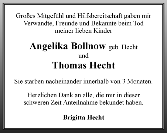 Traueranzeige von Angelika und Thomas Bollnow und Hecht von Braunschweiger Zeitung
