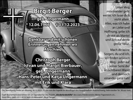 Traueranzeige von Birgit Berger von Braunschweiger Zeitung