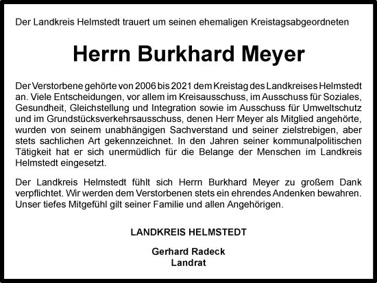 Traueranzeige von Burkhard Meyer von Helmstedter Nachrichten