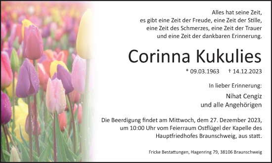 Traueranzeige von Corinna Kukulies von Braunschweiger Zeitung