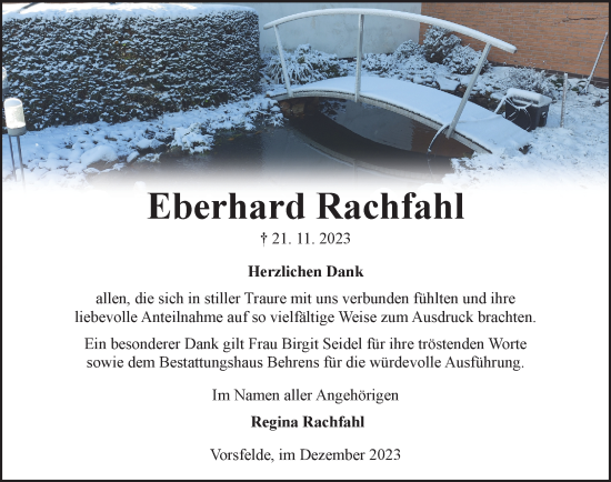 Traueranzeige von Eberhard Rachfahl von Wolfsburger Nachrichten