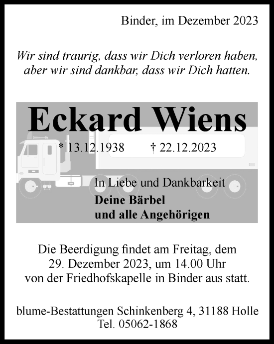 Traueranzeige von Eckard Wiens von Salzgitter-Zeitung