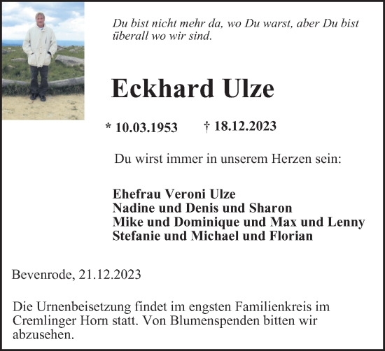 Traueranzeige von Eckhard Ulze von Braunschweiger Zeitung