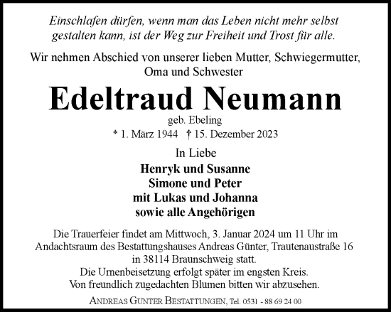 Traueranzeige von Edeltraud Neumann von Braunschweiger Zeitung