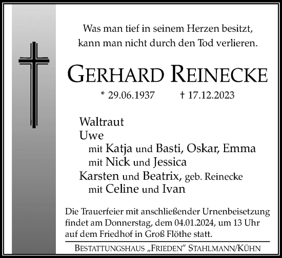 Traueranzeige von Gerhard Reinecke von Salzgitter-Zeitung, Wolfenbütteler Zeitung