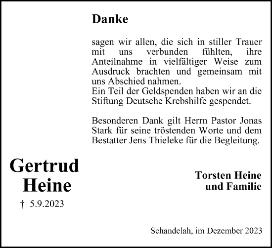 Traueranzeige von Gertrud Heine von Peiner Nachrichten, Wolfenbütteler Zeitung