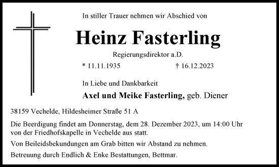 Traueranzeige von Heinz Fasterling von Braunschweiger Zeitung