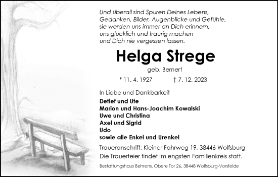 Traueranzeige von Helga Strege von Wolfsburger Nachrichten