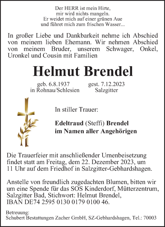 Traueranzeige von Helmut Brendel von Salzgitter-Zeitung