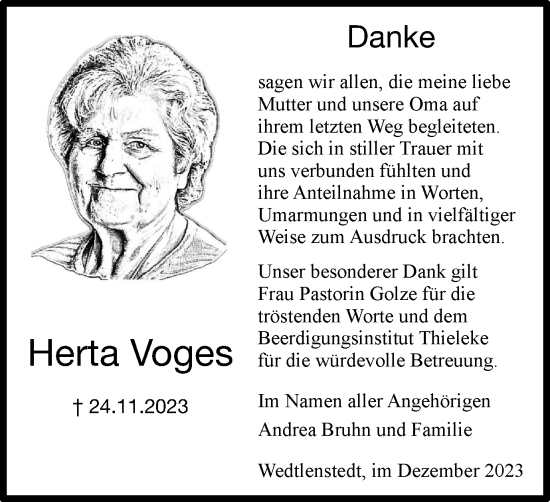 Traueranzeige von Herta Voges von Peiner Nachrichten