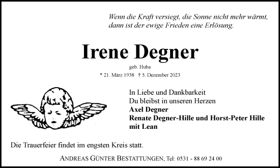 Traueranzeige von Irene Degner von Braunschweiger Zeitung