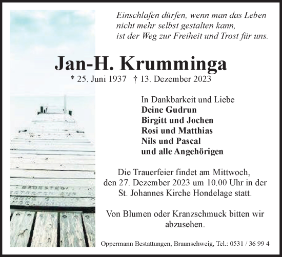 Traueranzeige von Jan-H. Krumminga von Braunschweiger Zeitung