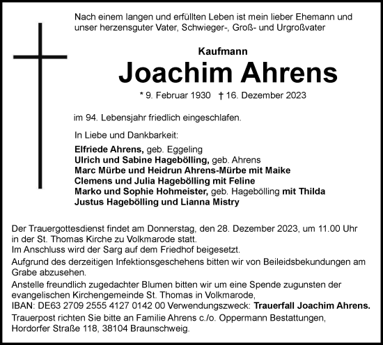 Traueranzeige von Joachim Ahrens von Braunschweiger Zeitung