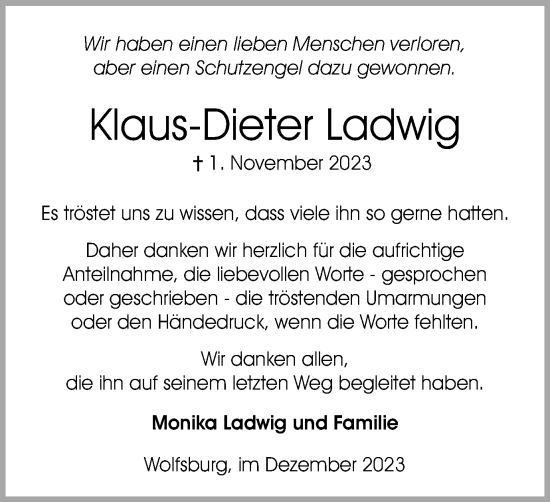 Traueranzeige von Klaus-Dieter Ladwig von Wolfsburger Nachrichten