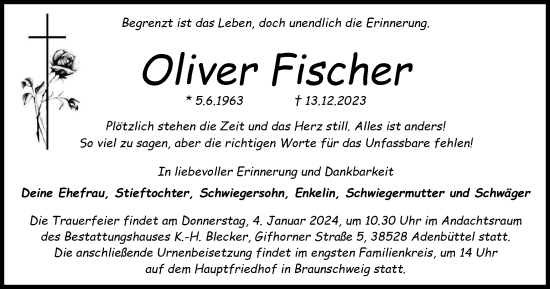 Traueranzeige von Oliver Fischer von Braunschweiger Zeitung