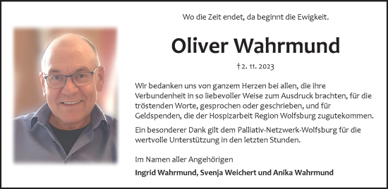 Traueranzeige von Oliver Wahrmund von Wolfsburger Nachrichten