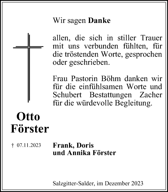 Traueranzeige von Otto Förster von Salzgitter-Zeitung