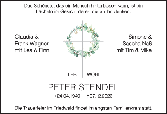 Traueranzeige von Peter Stendel von Braunschweiger Zeitung