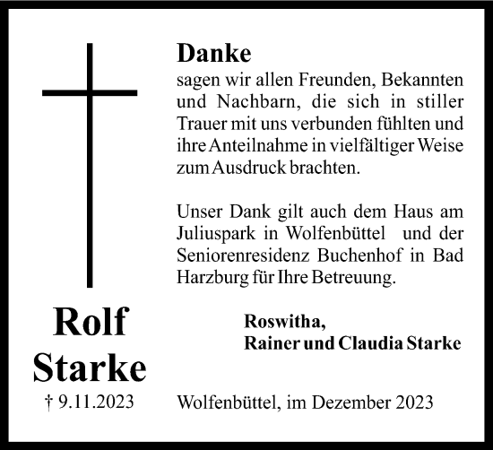 Traueranzeige von Rolf Starke von Wolfenbütteler Zeitung