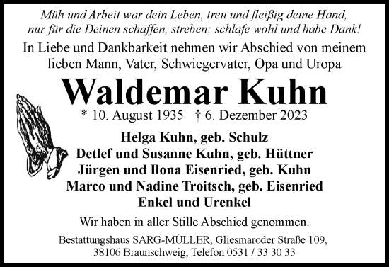 Traueranzeige von Waldemar Kuhn von Braunschweiger Zeitung