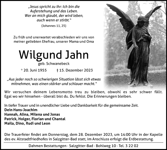 Traueranzeige von Wilgund Jahn von Salzgitter-Zeitung