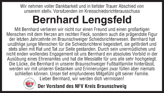 Traueranzeige von Bernhard Lengsfeld von Braunschweiger Zeitung