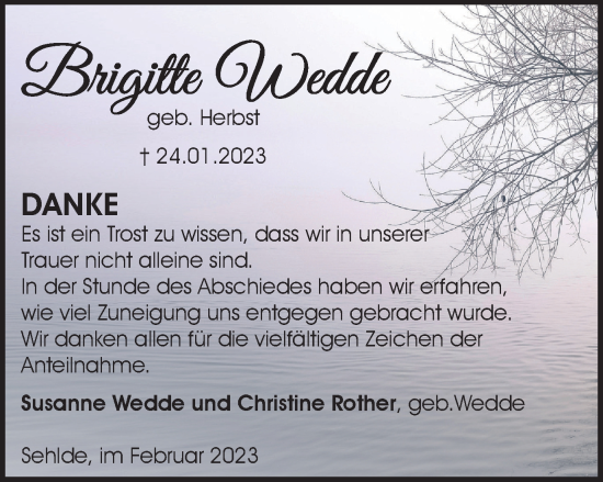 Traueranzeige von Brigitte Wedde von Salzgitter-Zeitung