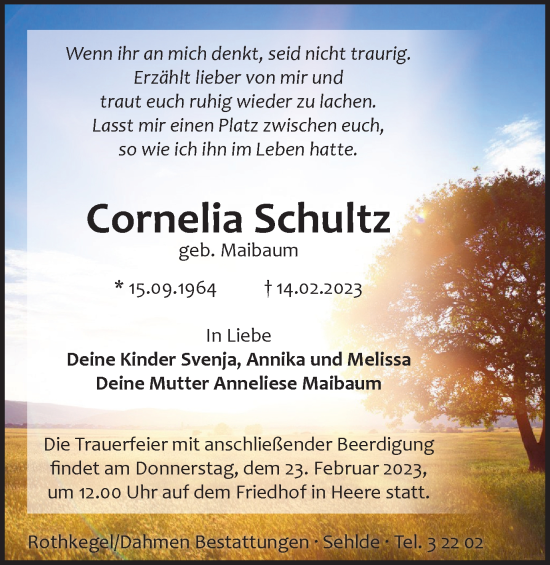 Traueranzeige von Cornelia Schultz von Salzgitter-Zeitung