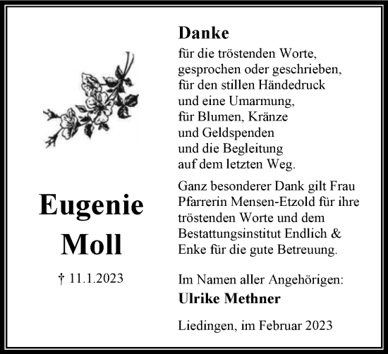 Traueranzeige von Eugenie Moll von Peiner Nachrichten