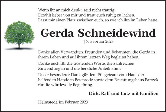 Traueranzeige von Gerda Schneidewind von Helmstedter Nachrichten