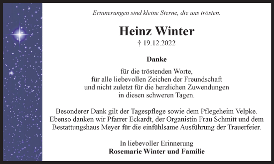 Traueranzeige von Heinz Winter von Helmstedter Nachrichten