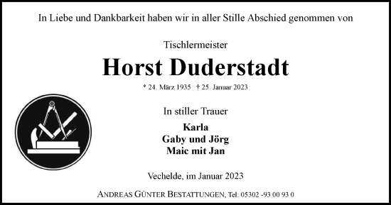 Traueranzeige von Horst Duderstadt von Braunschweiger Zeitung