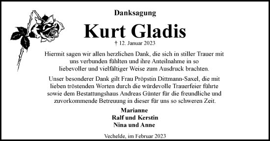 Traueranzeige von Kurt Gladis von Braunschweiger Zeitung