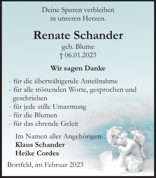 Traueranzeige von Renate Schander von Peiner Nachrichten