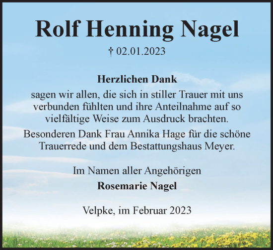 Traueranzeige von Rolf Henning Nagel von Wolfsburger Nachrichten