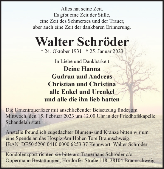 Traueranzeige von Walter Schröder von Braunschweiger Zeitung